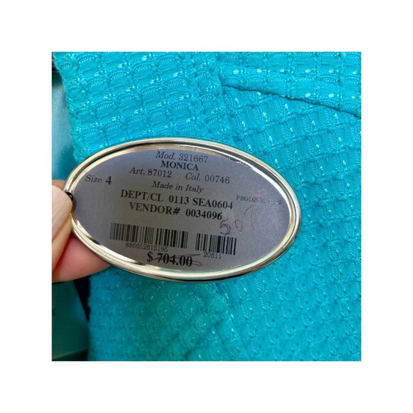 Zanella Blazer w/tags, Turquoise, Cotton Blend, Size 4 - Picture 7 of 7